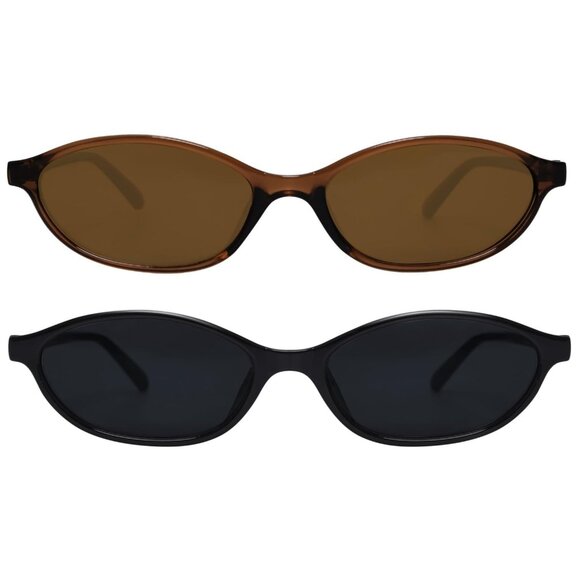 Retro Oval Sunglasses Chic Cat Eye 90s Sunnies Lightweight Narrow Shades main image 6